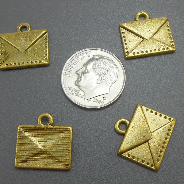 10 Gold Envelope Charms mail post office letter goldtone metal