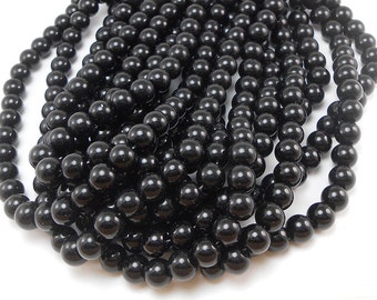 38 Black Glass Beads 8mm round beads