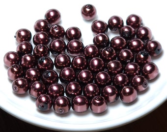 8MM Dark Burgundy Czech Glass Pearl Beads 50pcs