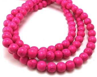 70 Hot Pink Howlite Beads 6MM howlite bead