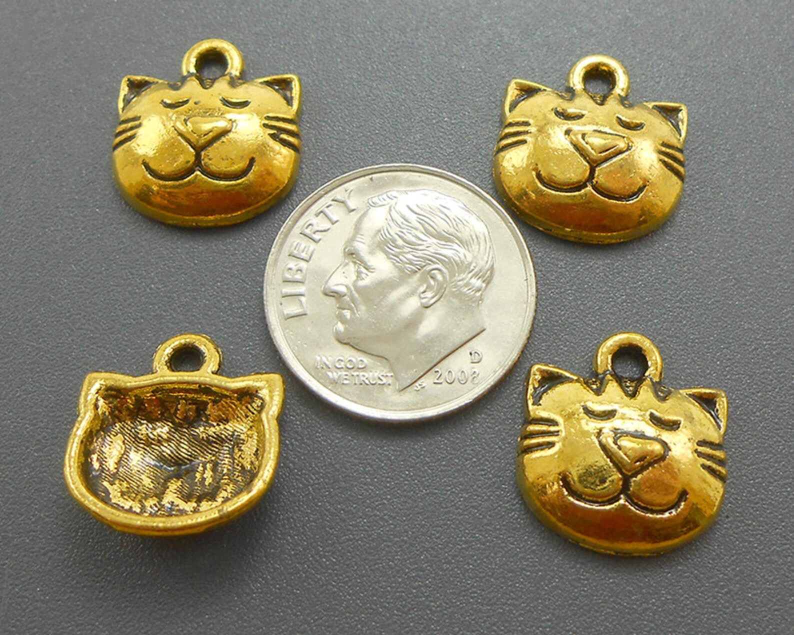 10 Gold Cat Charms Kitten Kitty Goldtone Metal Etsy Denmark