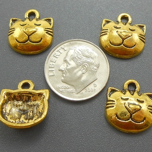 10 Gold Cat Charms kitten kitty goldtone metal