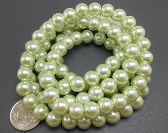 50 Light Celery Green Glass Pearl Beads 8mm round