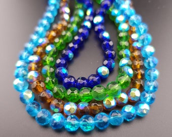 4 Strands 6MM Glass Beads Lot blue green topaz AB