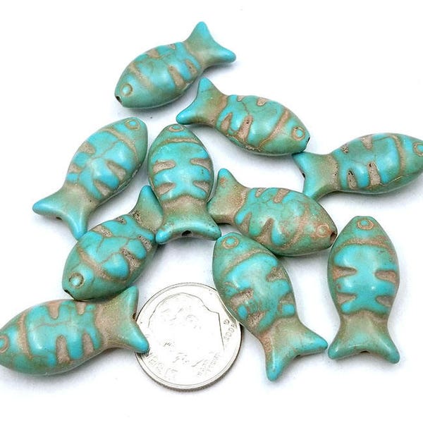 10 Turquoise Fish Beads howlite 25MM