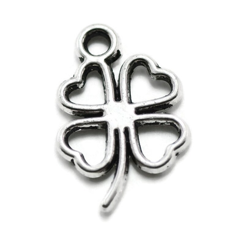 20 Four Leaf Clover Charms Silver Tone Metal