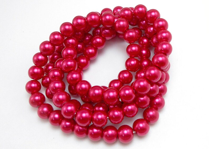 50 Dark Pink Glass Pearl Beads 8mm Round H2178 Etsy