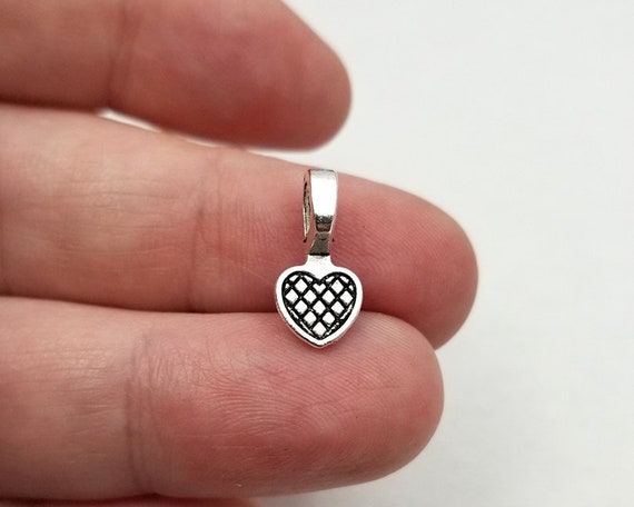 heart motif glue on bails, silver tone bails, bails, jewelry bails, heart  bails, clasp, pendant bails