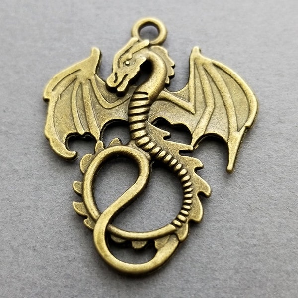 Large Bronze Dragon Charms bronze brass tone | Set of 4 Charms