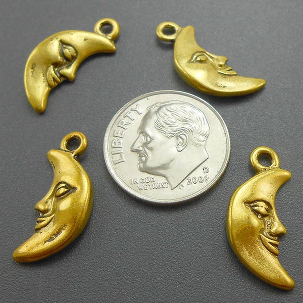 10 Gold Man in the Moon Charms crescent quarter Goldtone Metal (S600-cnt)