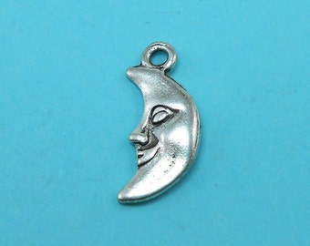 8 Man in the Moon Charms Silver Tone crescent quarter (S176-cnt)