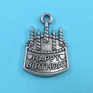 6pcs Happy Birthday Charms Silver Tone Birthday Cake Candles