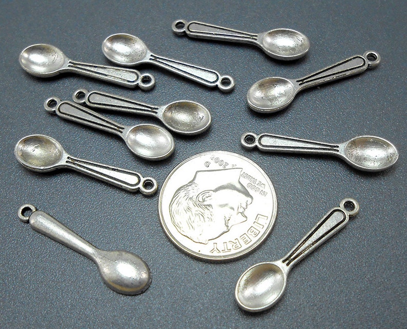 80 Spoon Charms Silver Tone Metal BULK