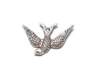 10 Silver Bird Charms swallow silvertone metal (S750)