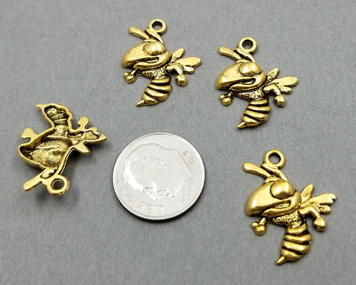 Gold Charms Goldtone Metal yellow jacket mascot bee Etsy
