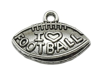 10 Love Football Charms silver tone metal (S440)