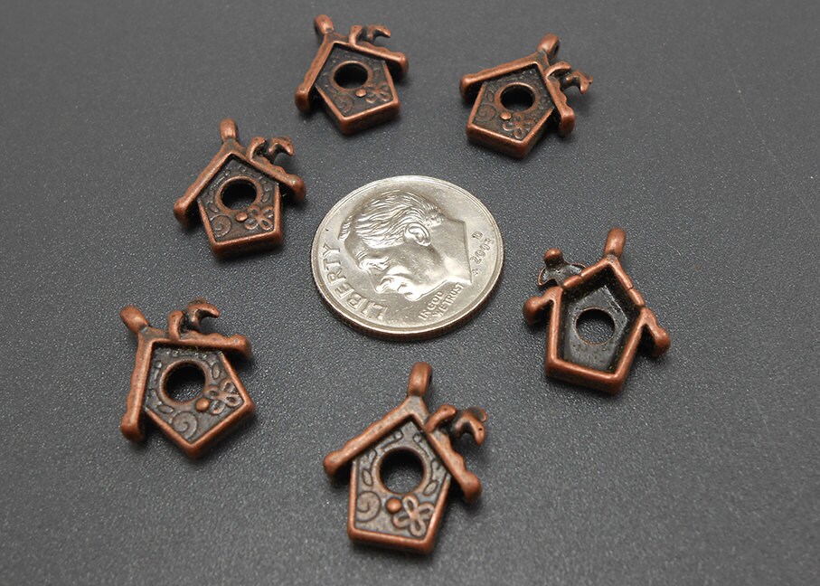 10 Bird House Charms Copper Tone Metal Birdhouse s014cnt Etsy