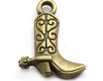 Bronze Cowboy Boot Charms antique bronzetone brass tone metal, cowboy boots