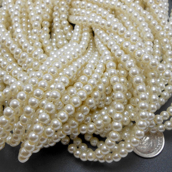 200 Ivory Pearl Glass Beads 4MM