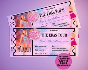 Taylor Eras Tour Ticket Birthday Invite - Eras Party Ticket Invitation, Taylor Swift Party, Swiftie Birthday Invitation In My Birthday Era