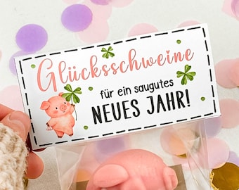 Silvester Glücksschweine: Mitbringsel für Silvester, Druckvorlage zum Ausdrucken, Vorlage Neujahr Glücksbringer Geschenk | D3