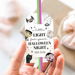 Printable Halloween Personalized Tags, Glow Stick Tag, Halloween Party Favor, Light for Halloween Night, Editable Template Favor Bag Tag T78