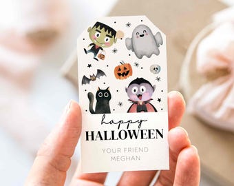 Halloween Personalized Favor Tags, Happy Halloween Treat Favor tags, Simple Trick Or Treat Tags, Editable Template Favor Bag Tag T58