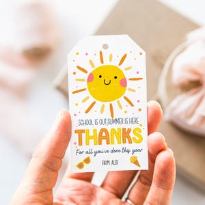 Teacher Appreciation Gift Tag, Summer Sun Gift Tag, Sunshine Thank You Gift Tag, Personalizable Thanks Gift Tag, End of School Year Tag T115