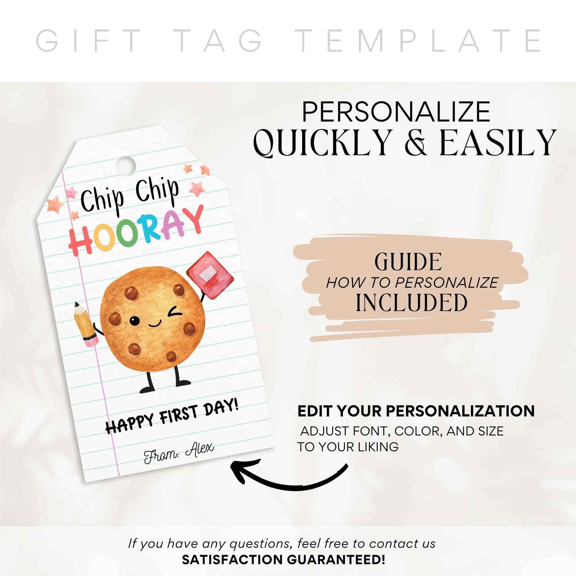 Chip Chip Hooray Back to School Treat Tags, First Day Cookie Chip Tag ...