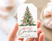 Christmas Gift Tags, Editable Merry Christmas Favor Tag, Pink Christmas Tree, Digital Holiday Gift Tag Template, Simple Christmas Tag T89