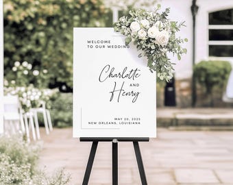 Letrero de bienvenida para bodas imprimible, plantilla editable de bienvenida para bodas, letrero minimalista, plantillas imprimibles de Canva, boda sencilla y neutra