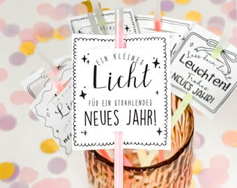 Silvester Vorlage zum Ausdrucken, Knicklichter Leuchtstäbe Druckvorlage, Kleinigkeit für Silvester | D7