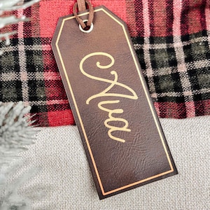 Personalized Faux Leather Christmas Stocking Tag: Engraved Name Patch