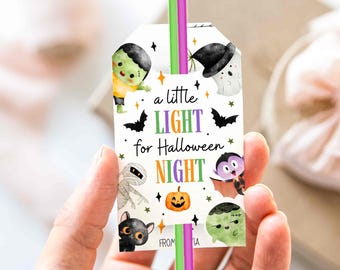 Glow Stick Tag, Printable Halloween Personalized Tags, Halloween Party Favor, Light for Halloween Night, Editable Template Favor Bag Tag T77