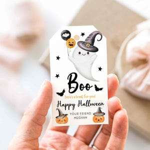 Printable Happy Halloween Gift Tag, Personalized Ghost Treat Tag, Trick Or Treat Favor Favor Bag Tag, Editable Halloween Treat Tag T59