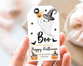 Printable Happy Halloween Gift Tag, Personalized Ghost Treat Tag, Trick Or Treat Favor Favor Bag Tag, Editable Halloween Treat Tag T59