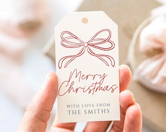 Etichette regalo di Natale modificabili, etichette digitali per bomboniere di Buon Natale, modello semplice per etichette regalo per le feste, elegante etichetta per feste di Natale T96