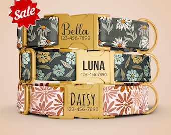 Personalized Floral Dog Collar With Gold Buckle And Matching Leash OP-215