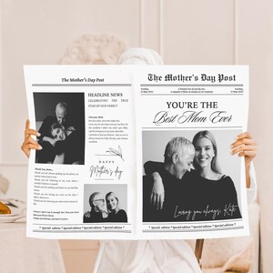Editable Mothers Day Newspaper Template, Personalized Mothers Day Gift, Printable Bouquet Wrap, Custom Last Minute Gift for Mom | N6