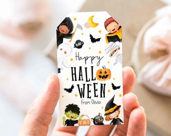 Printable Halloween Personalized Favor Tags, Treat Tags, Happy Halloween Party Gift Tag, Instant Download Cute Halloween Tag Template T56