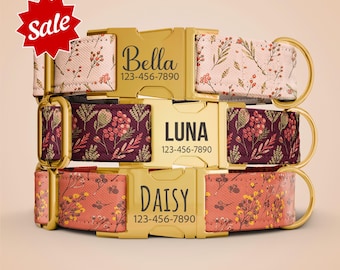 Personalized Flower Dog Collar with Leash, 2026 Girl Dog Collar, Collar with Name Engraved Female Dog Collar & Leash OP-241
