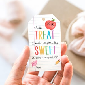 A Little Treat To Make Your First Day Sweet Tag, Printable Back To School Tag Template, First Day of School Favor Tag, Instant Download T120