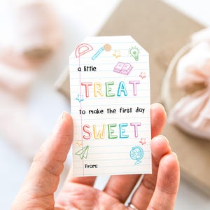 A Little Treat To Make Your First Day Sweet Tag, Printable Back To School Tag Template, First Day of School Favor Tag, Instant Download T152