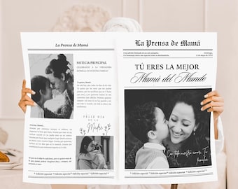 Editable Mother's Day Newspaper Template, Día De La Madre Regalo, Personalized Mother's Day Gift, Printable Mother's Day Flower Insert | N13