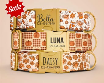 Fall Dog Collar, Custom Engraved Metal Buckle Collar, Adjustable Dog Collar with Leash OP-246
