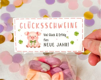 Silvester Glücksschweine: Mitbringsel für Silvester, Druckvorlage zum Ausdrucken, Vorlage Neujahr Glücksbringer Geschenk | D4