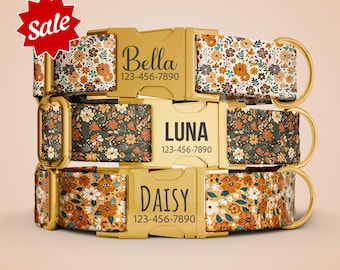 Personalized Flower Dog Collar with Leash, 2026 Girl Dog Collar, Collar with Name Engraved Female Dog Collar & Leash