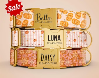 Fall Dog Collar, Custom Engraved Metal Buckle Collar, Adjustable Dog Collar with Leash OP-240