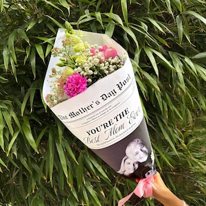 Printable Editable Mothers Day Newspaper, Newspaper Flower Insert, Last Minute Gift for Mom, Custom Bouquet Wrap, Mothers Day DIY Gift | N9