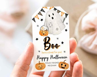 Editable Happy Halloween Favor Tags, Ghost Treat Tag, Trick Or Treat Favor Tags, Gift Tags Personalized Digital Download, Printable Tag T60
